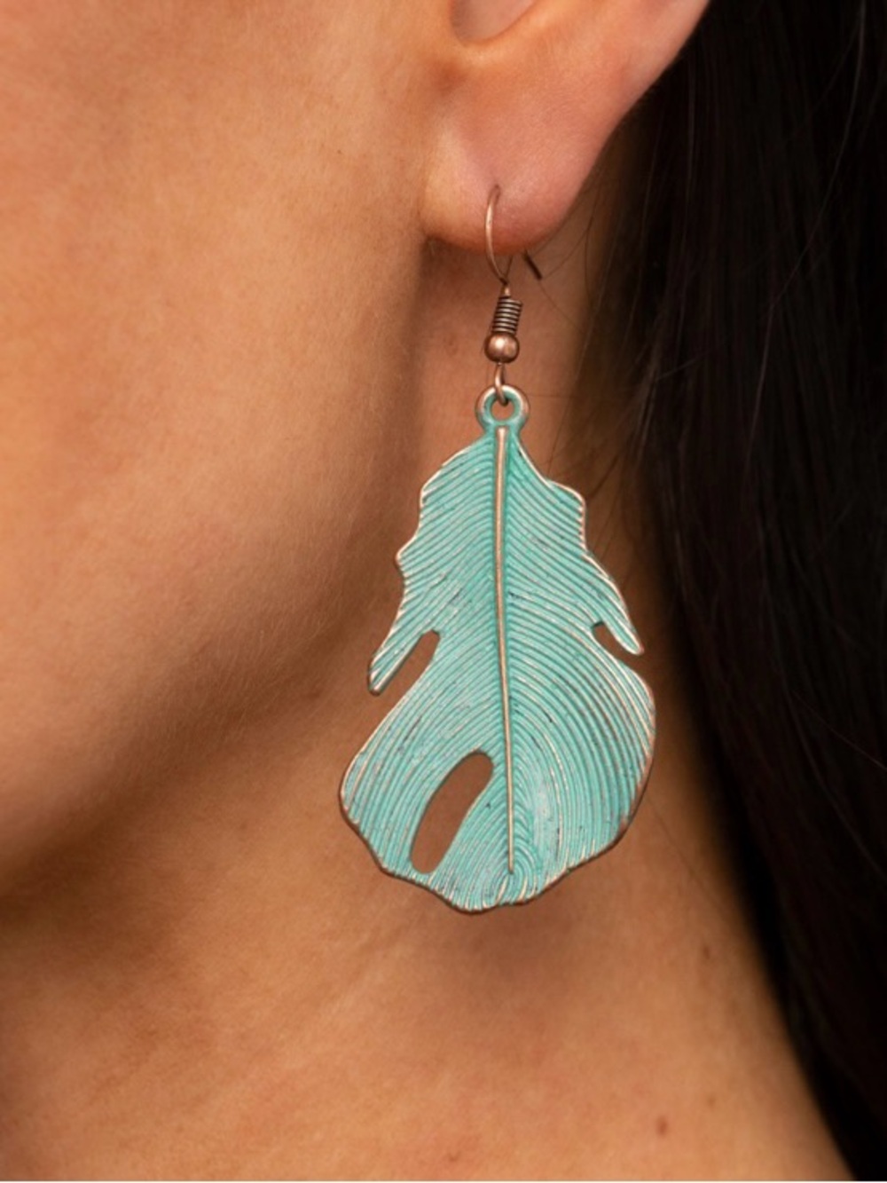 Turquoise Feather Drop Earrings